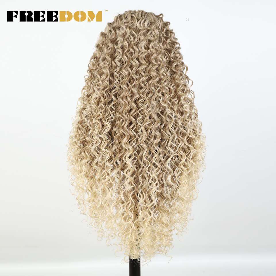 FREEDOM Synthetic Front For Women Ombre Brown Blonde Lace Wig BIO 22 26 30 inch Curly Hair Cosplay Wigs