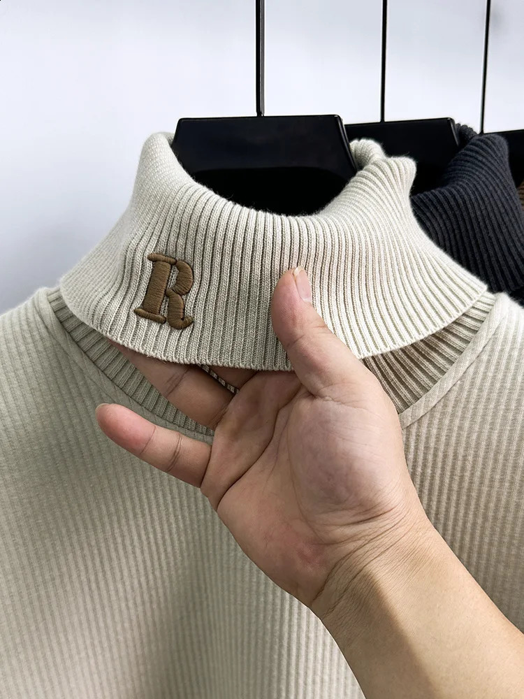 High end y mens embroidered sweater autumn and winter n business leisure high neck knitting trend turtle 240910