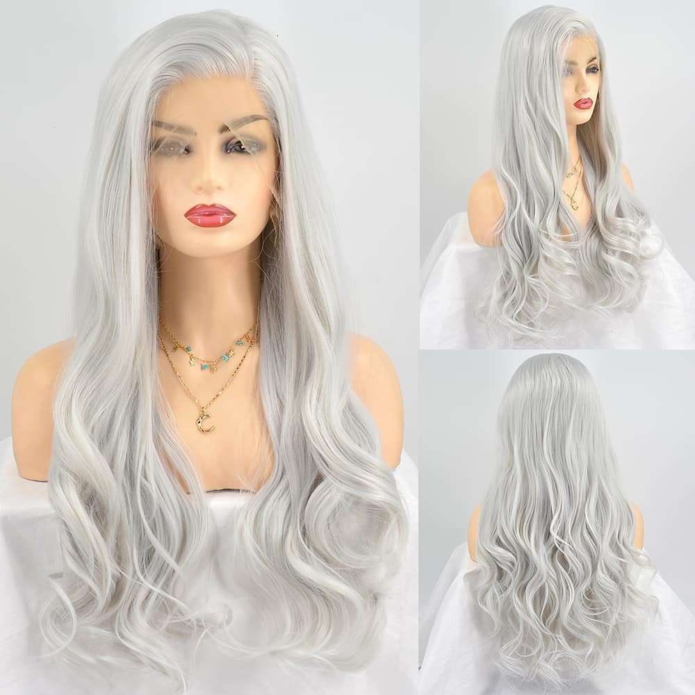 QW Sier Blonde Body Wave Synthetic Lace Front For Women Free Part Pre Plucked Natural Looking Daily Party Wear Wigs