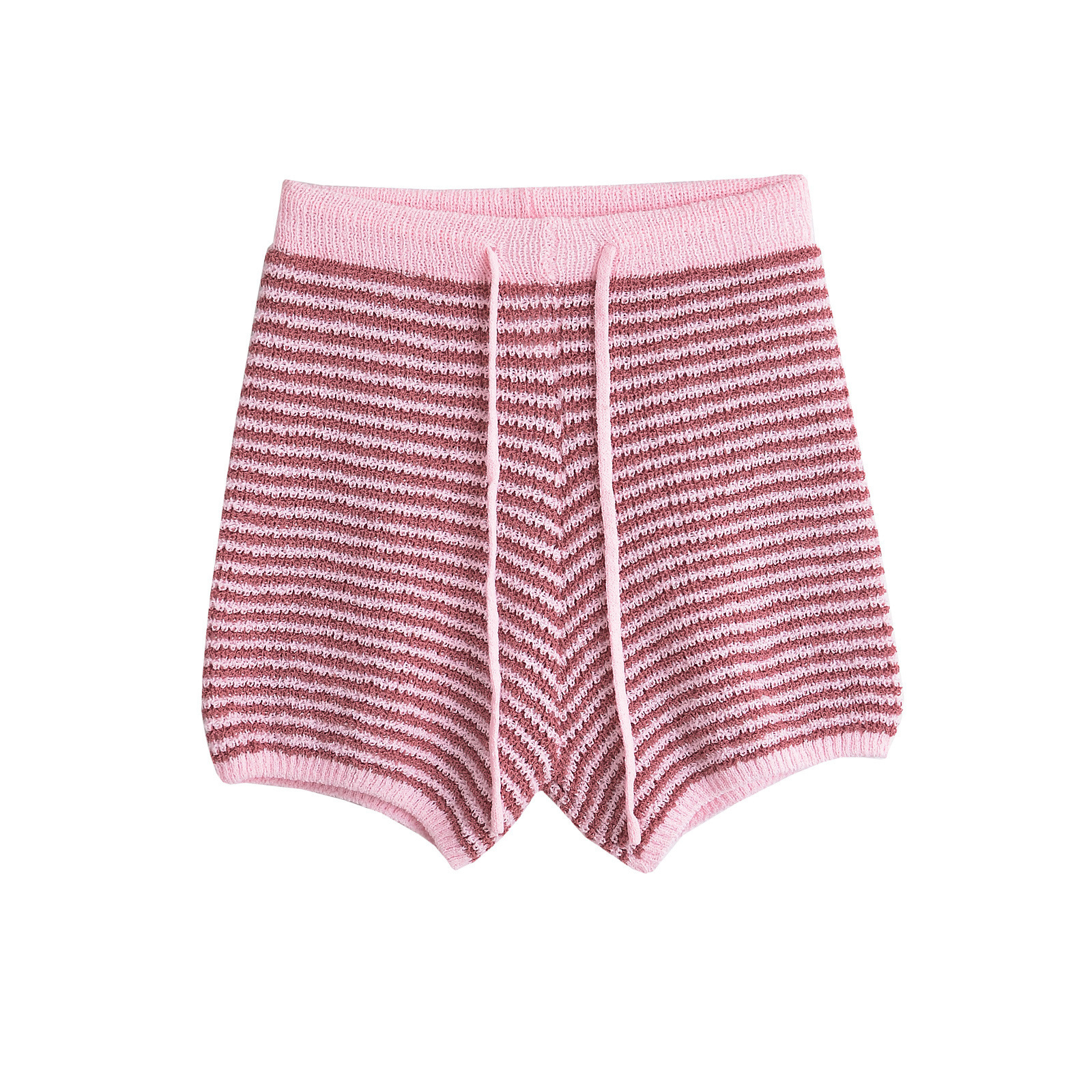 Fashion Striped Knitted Suit Autumn Womens Polo Collar Loose Top+shorts Set