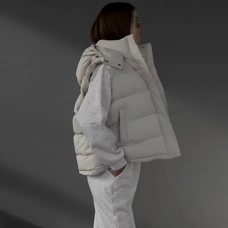 Talenza Womens Sleeveless Down Jacket Winter Hooded Warm Fashion Loose Vest Street Leisure Park 240910