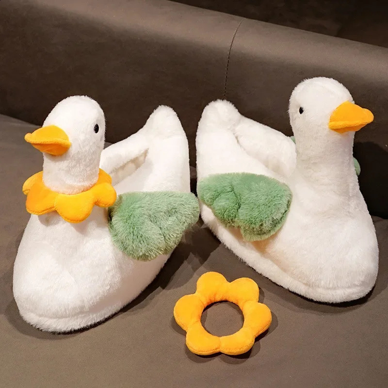 Cute Cartoon Duck Fluffy Slippers For Woman Winter Warm Shoes Soft Plush Funny Flower Girls Indoor Home Floor Slipper 240910