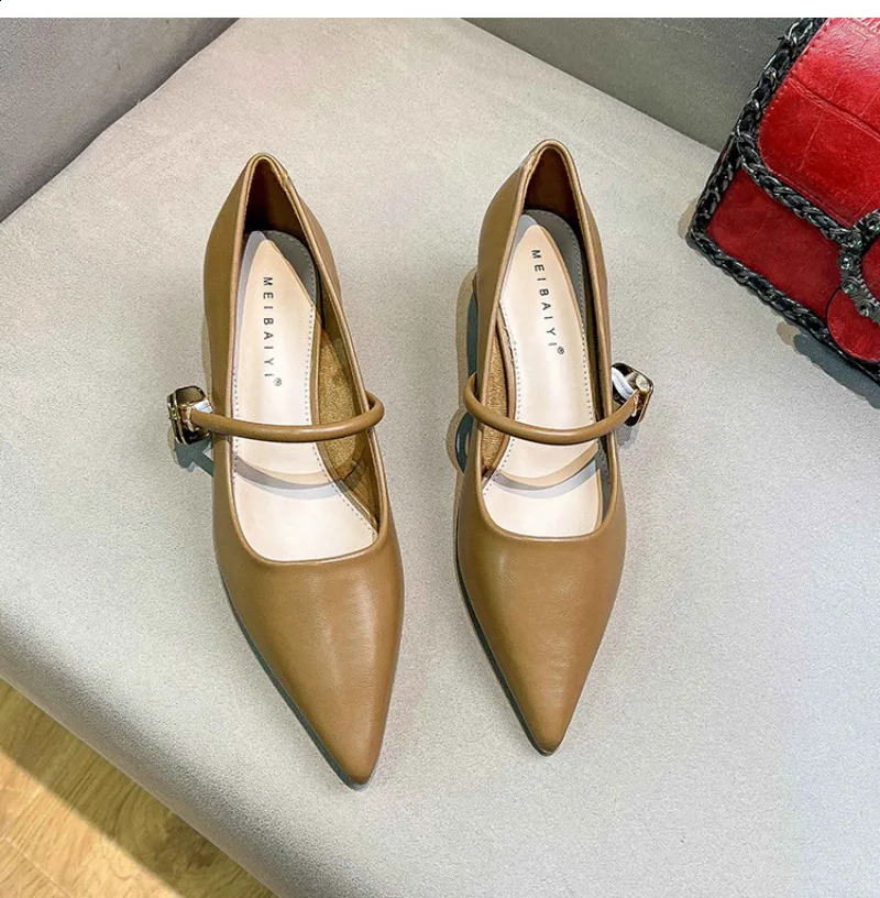 Woman Elegant Summer French Pointed Toe Mary Janes Casual Chunky Heels Female Retro Shoes Low Heeled Women Shoes Q130 240904