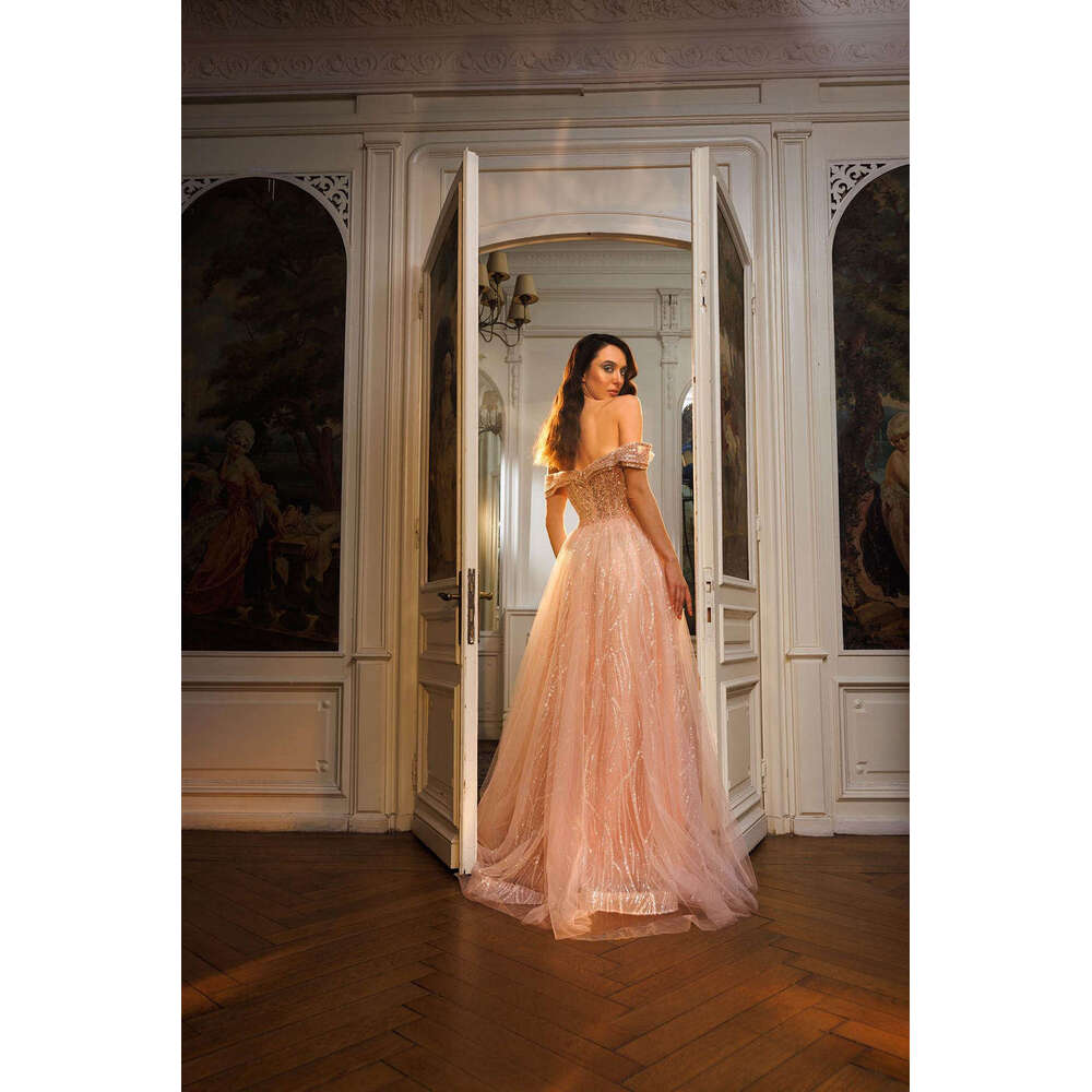 Princess Evening Dresses A-E Off The Shoulder Sequined Lace Backless Prom Gown Party Dress Vestido De Noite Custom Made 0228Lz