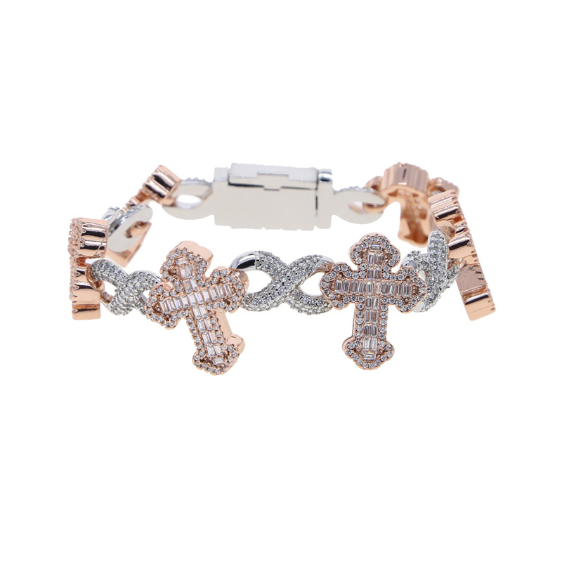 Hip Hop 8 Shape Cross Cuban Tennis Chain Bracelet TopBling Cubic Zircon Women Men Rap Jewelry
