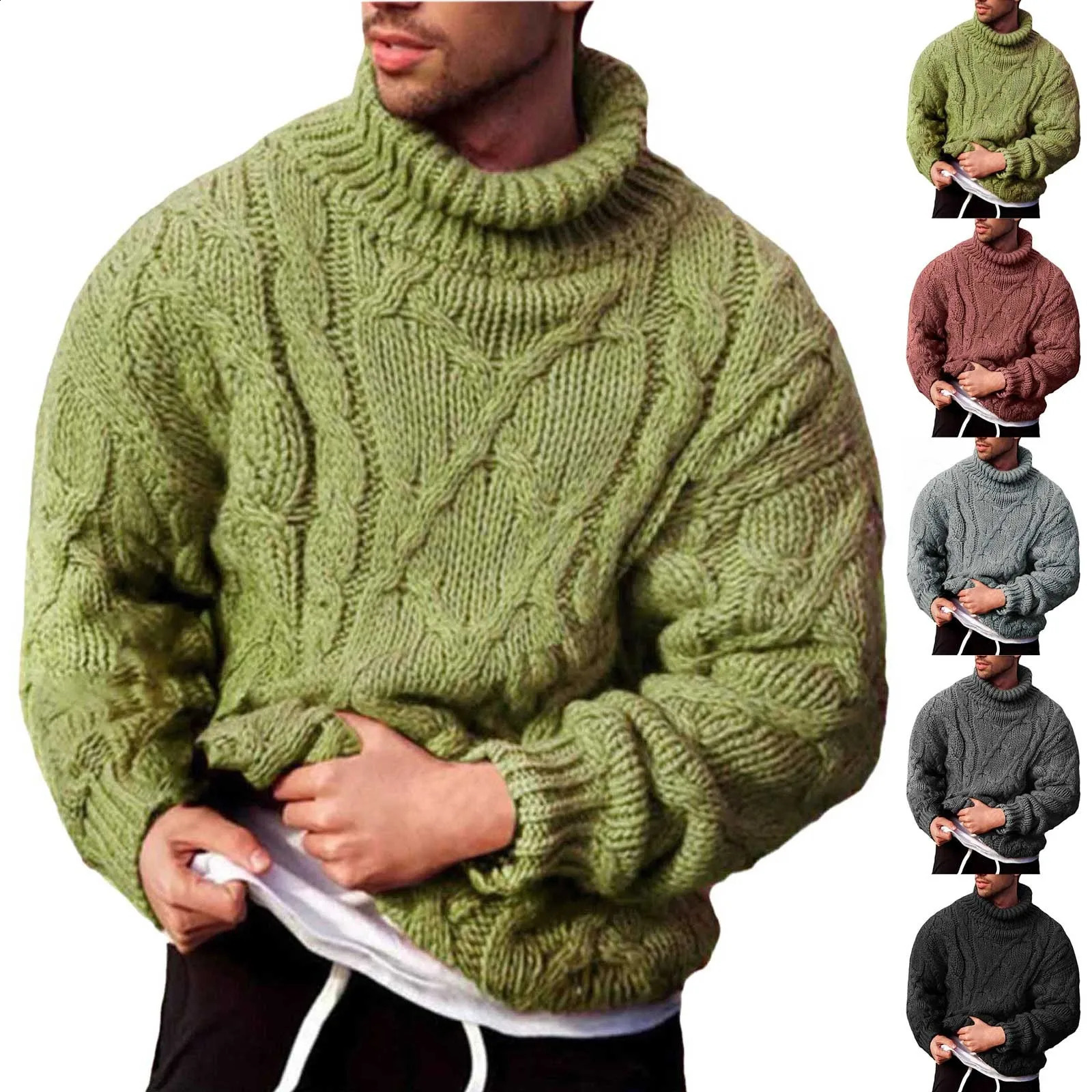Mens autumn and winter simple ultra-thin sweater with solid color pattern ultra-thin long sleeved turtle neck sweater lining mens wool long jacket 240