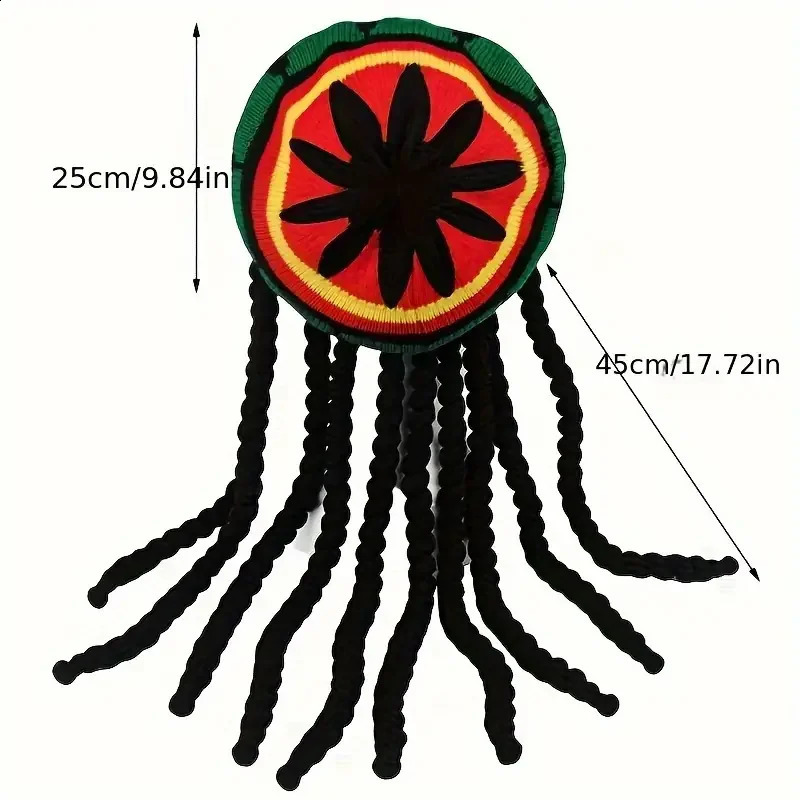 Rasta Reggae Knitted Hat Fake Braid Jamaican Hat Hip Hop Horror Lock Wig Hat Fancy Dress Party Costume Hippie Berber 240910