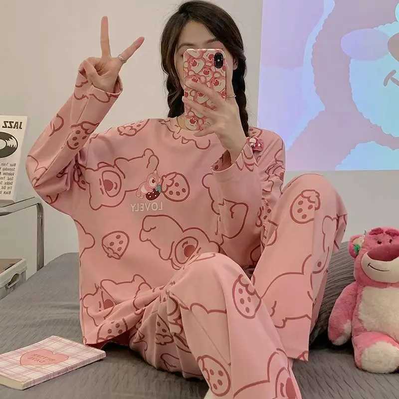 New Womens Pajamas Homewear Suit Womens Spring and Autumn Models Long-Sleeved Autumn and Winter Homewear Large Size Loose SuitX2409