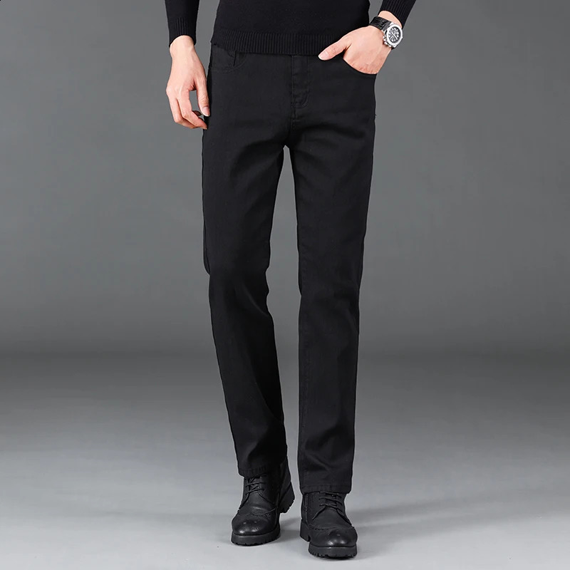 Casual Mens Classic Style Stretch Y2k Jeans Fashion Male Pure Black Business Denim Pants Elastic Cotton Regular Trousers 240911