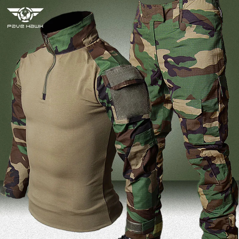 Autumn Camo Sets Men Elastic Breathable Long Sleeve T-shirtsMulti-pocket Cargo Pants 2 Pcs Suits Outdoor Training Camping Set 240909
