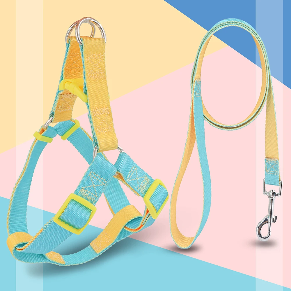 Macaron Dog Harness and Leash Set Vest Style Outdoor Dog Leash Adjustable Small and Medium Dog Harness and Leashes Pet Supplies