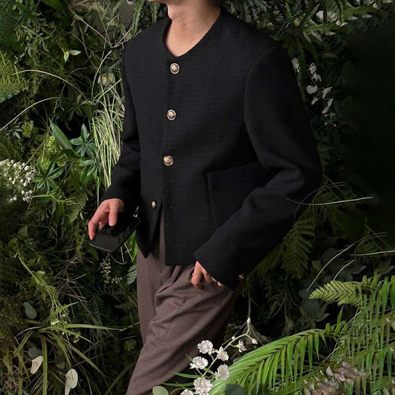 MYQ short style small fragrant men's spring loose round neck top Korean version trendy high-end jacket