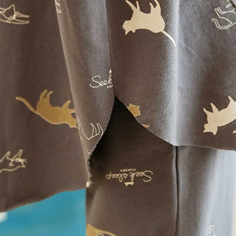 wear Womens pajamas wear top and bottom room set room cat pattern long sleeve cotton cute elegant softX2409