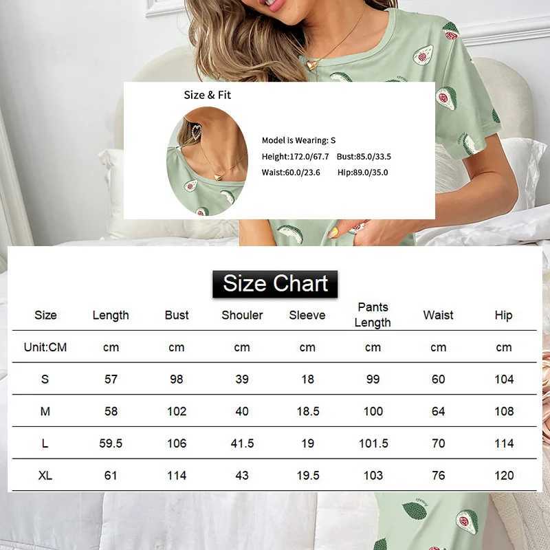 Womens Pajamas Sleepwear Set Soft Comfortable Short Sleeve Tops With Long Pants Pajama 2 Pieces Lingerie Women Home Clothes SuitX2409