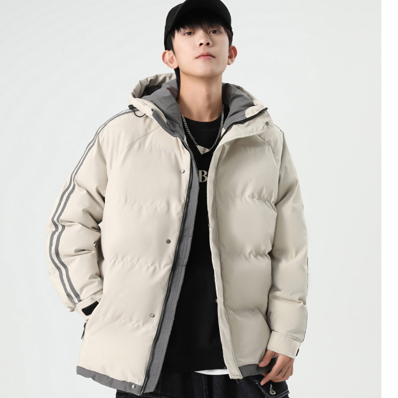 Winter Parkas Coats Hooded Collar Thick Striped Loose Padded Cotton Warm Casual Thick Snow Fashion Outwear Windproof Coat Jacket High Quality Black Gr