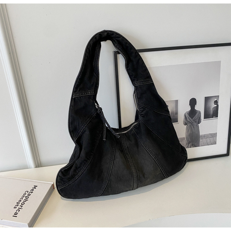 2025S Fashion Designer Spliced Denim For Women Stylish Niche Small Square One Shoulder And Underarm Hand held Bag