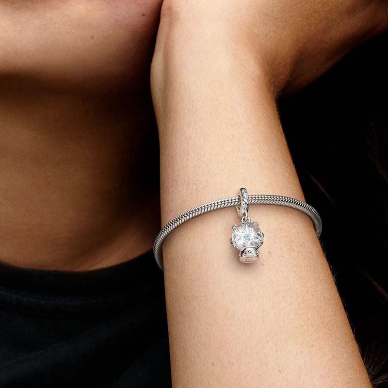 Snowflake Snow Globe Dangle Charm 925 Sterling Silver Logo Charms Set Bracelet Bangle DIY Making Components Pendant Charm With Luxurious Retail Box W