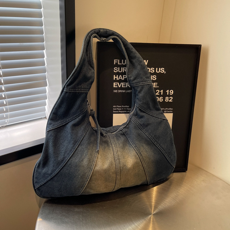 2025S Fashion Designer Spliced Denim For Women Stylish Niche Small Square One Shoulder And Underarm Hand held Bag