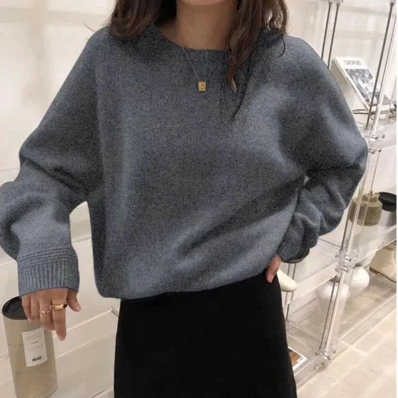 Fall Winter Thicken Warm Cashmere Sweater Women Harajuku Loose Basic O Neck Pullovers Solid Simple All Match Knitwear Jumpers M240910