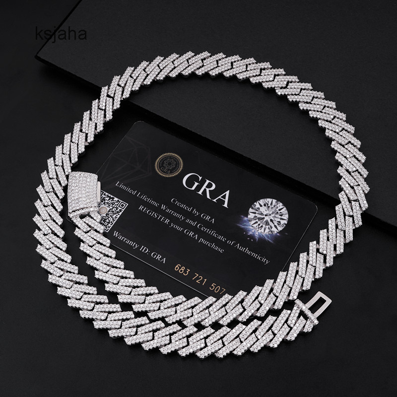 New Arrival Passed Dia Tester Mossanite for Men 12mm Sier Hip Hop Iced Out Jewelry Moissanite Cuban Link Chain Through testing