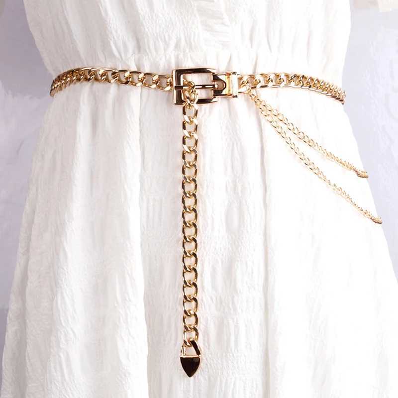Mti laminated metal chain belt webbing long tassel belt dress jeans womens belt womens belt X250410