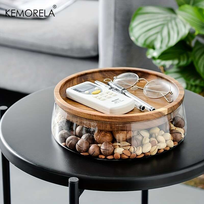 Trays Glass Bowl Nuts Fruits Food Container For Cereals Jar Double Layer Candy Jars With Wooden Lid Home Kitchen Storage