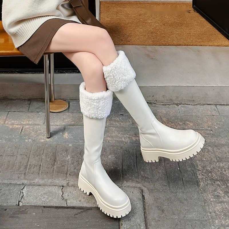 CMM Cowhide Velvet Thick Bottom Knight Boots Womens Over the Knee Boots Snow Boots Warm Cowhide Tall Boots