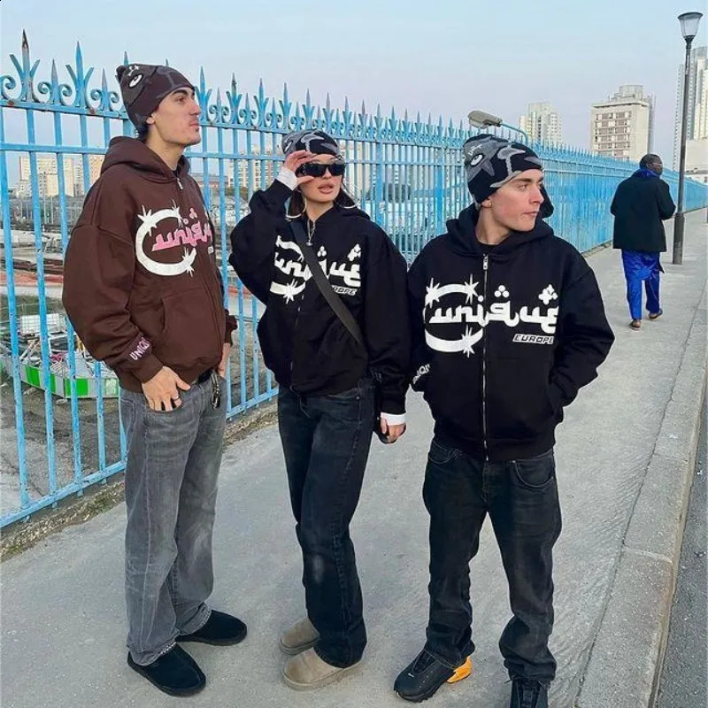 Hip-hop American High Street Cardigan Hoodies Women Y2K Casual Oversized Hooded Sweatshirt Gothic Style Loose Jacket Hoodie 240809