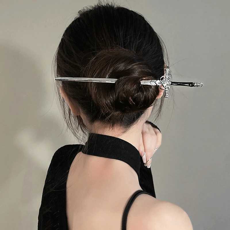 New Chinese Punk Metal Sword Hairpin Chinese Simple Hair Sticks for Women Diy Hairstyle Design Tools Accessories DropshippingX2409