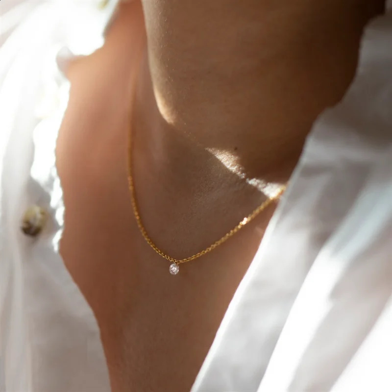 A genuine 14K gold-plated zircon necklace Dainty Gold Choker handmade pendant waterproof necklace Boho jewelry suitable for women 240909