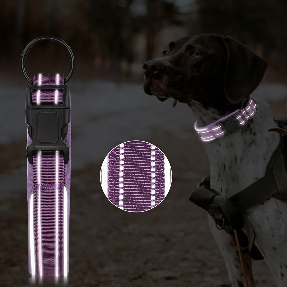 Nylon Reflective Dog Collar Adjustable Medium To Large Pet Collar with Neoprene Lining and Alloy Ring Dog Collar Dog Accessories