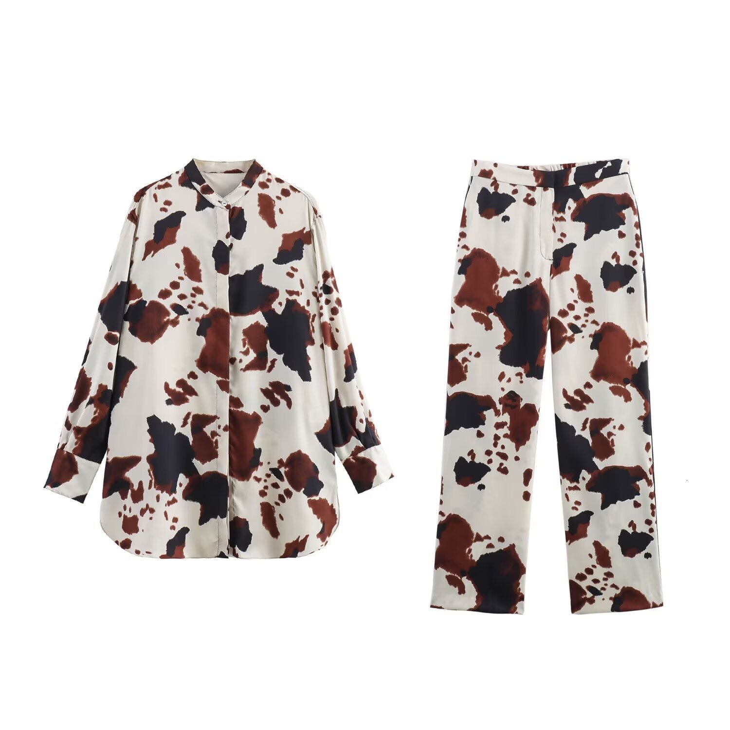 Summer New Product Womens Clothing Animal Pattern Printed Shirt+pants Set