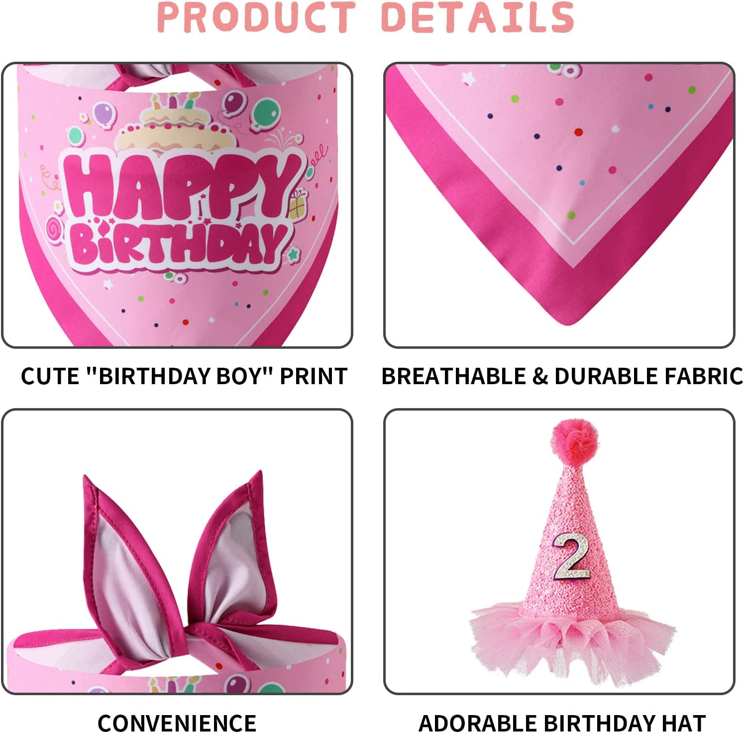 Dog Boy and Girl Birthday Bandana with Hats Reusable Foldable Pet Scarf with Number for Small Medium Dogs Pet Accessories