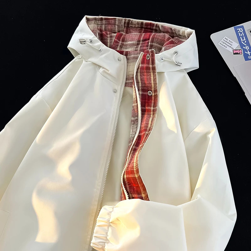 Mens jacket Korean streetwear reversible plain weave jacket university jacket casual plus size jacket autumn and winter unisex windproof 240906