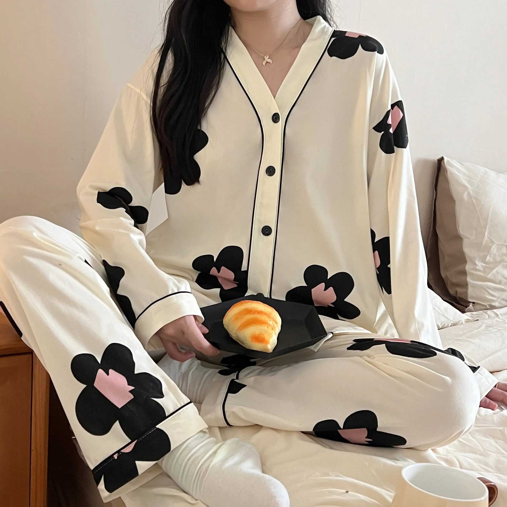 Homewear 2pcs/sets Long-sleeved Clothing Trousers Homewear Ladies Pajama Spring Autumn Clothes Autumn Winter Women Pajama SuitX2409