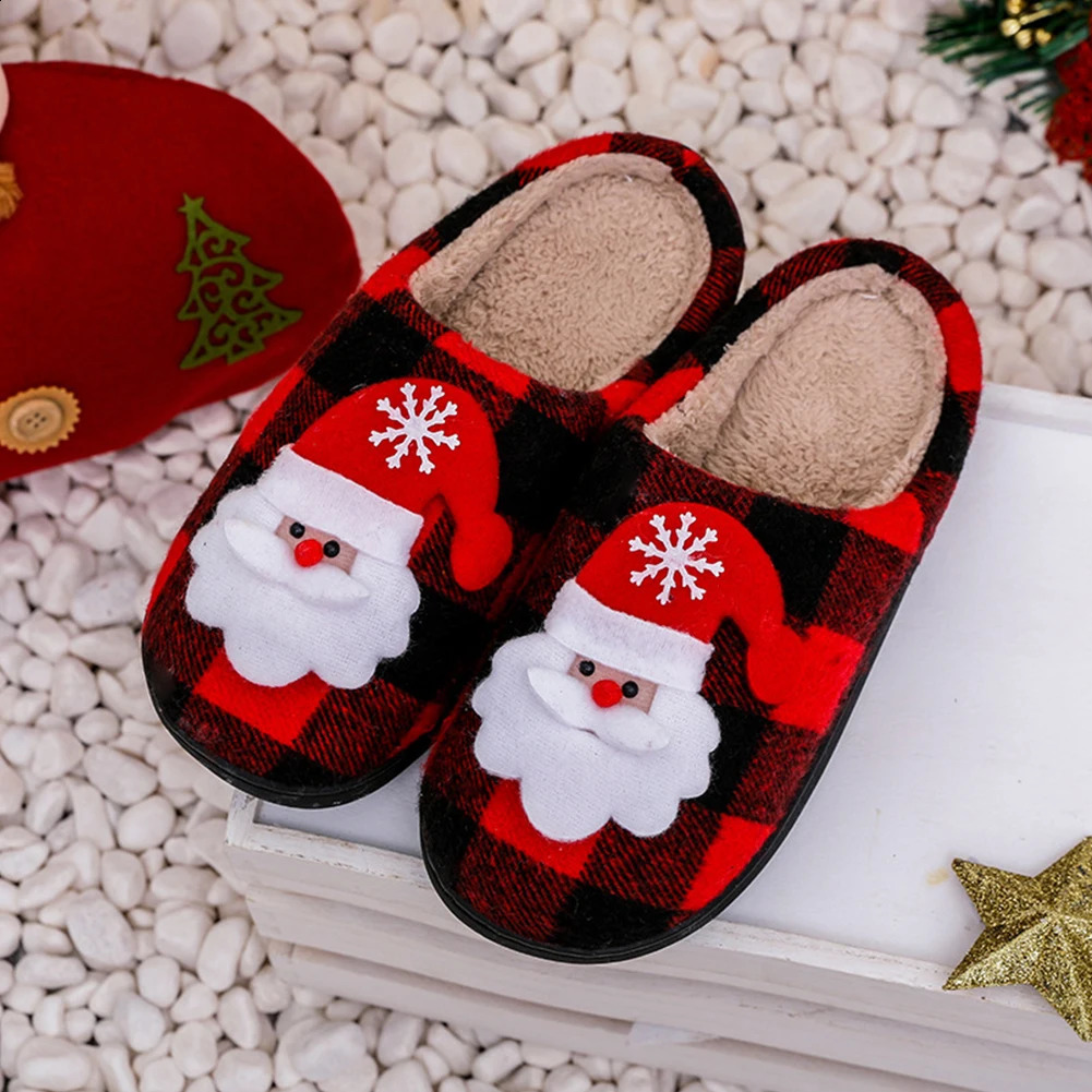 Winter Christmas Slippers Santa Claus Fur Slipper Soft Warm Plush Cushion Slides Bedroom Men Women Winter Home Cotton Slippers 240910