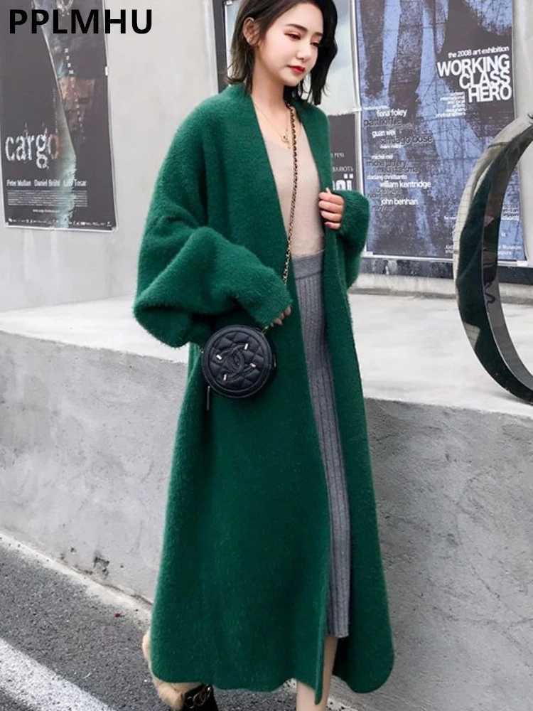 Imitation Mink Long Cardigan Women Casual Loose Soft Sweater Gilet Elegant Fall Winter Fluffy Knitwear Jackets Warm Knit Abrigos M240910