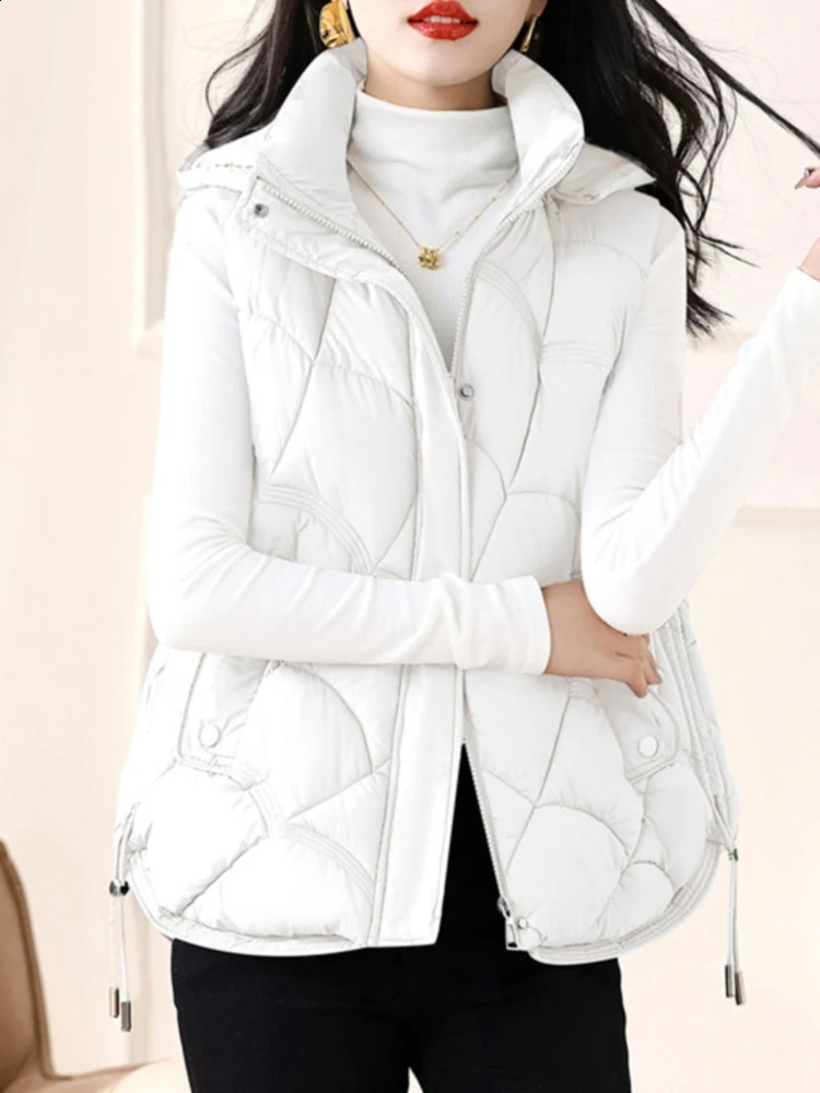 winter vest womens glossy short sleeved Korean style bread clothing thickness warm cotton fluffy hooded casual jacket 240910