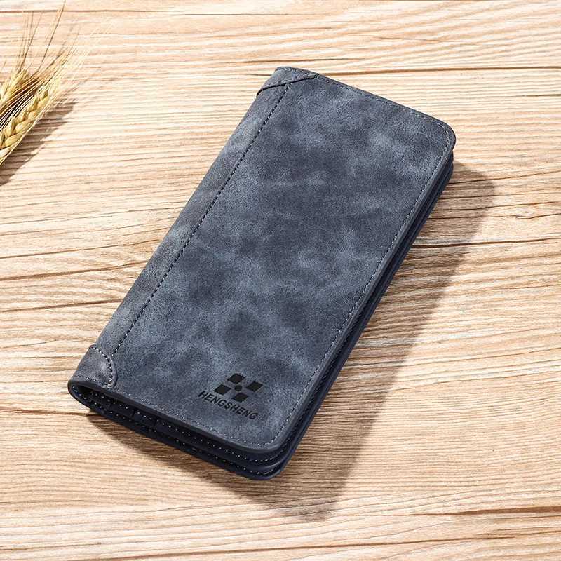 Mens wallet PU leather frosted long wallet coin pocket Billetera Hombre mens wallet mens ID card clip money bag Z250411