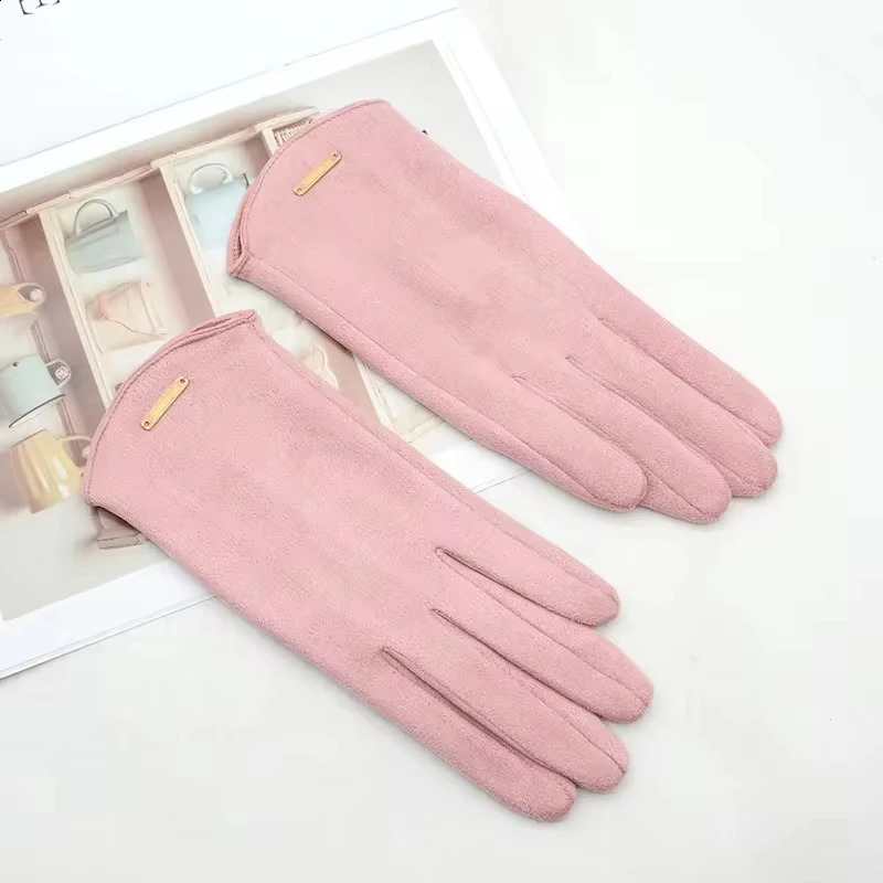 Women Touch Screen Gloves Fashion Mittens Autumn Winter Warm Thin Cashmere Solid Cycling Drive Suede Fabric Elegant Windproof 240906