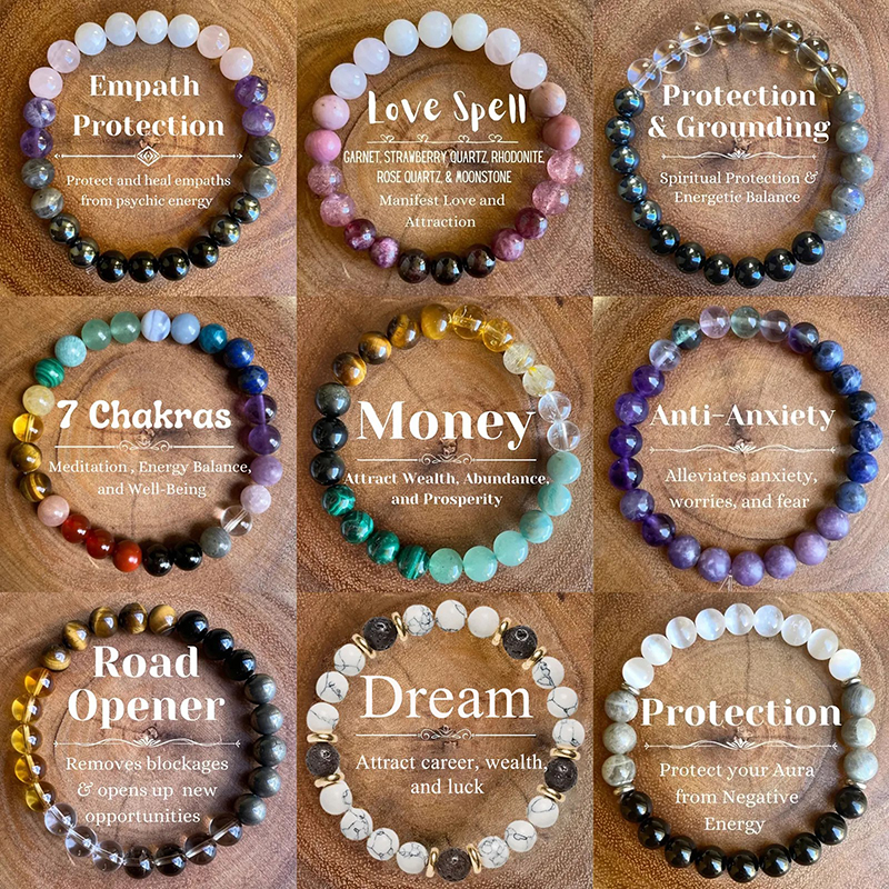Natural Stone Quartz Healing Crystal Stretch Beaded Bracelet Wealth Money Jewelry Men Women Gift