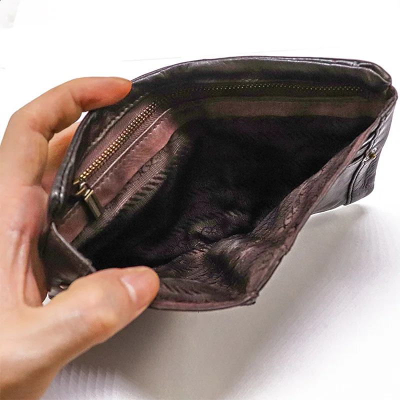 Vegetarian Blackhead Layer Denim Wallet Mens Hand Rubbing Colored Leather Retro Casual Short Style 240910