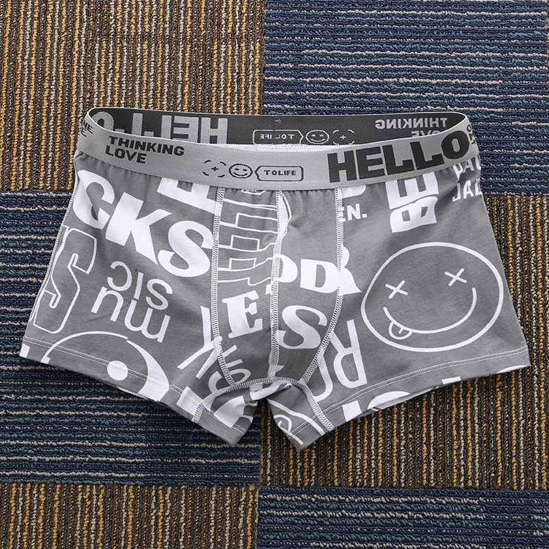 Fashion Printed Boxer Shorts Mens Convex Pouch Underwear Mid Waist Comfortable Underpants Elastic Male Lingerie Youth Soft Pant Y240910