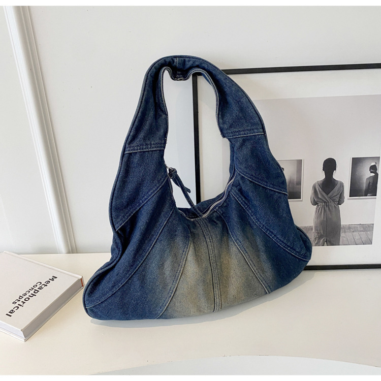 2025S Fashion Designer Spliced Denim For Women Stylish Niche Small Square One Shoulder And Underarm Hand held Bag