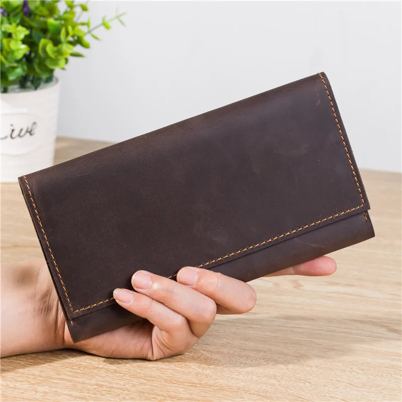 Vintage denim leather mens long wallet card holder business multi one layer 240910