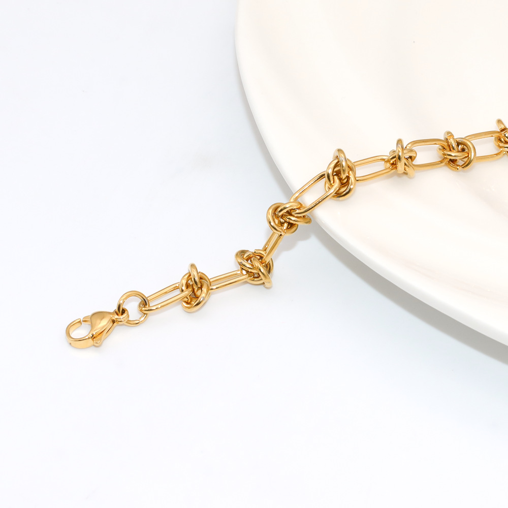 Vintage Punk Knotted Rope Chain Bracelet Stainless Steel 18k Gold Plated Jewelry