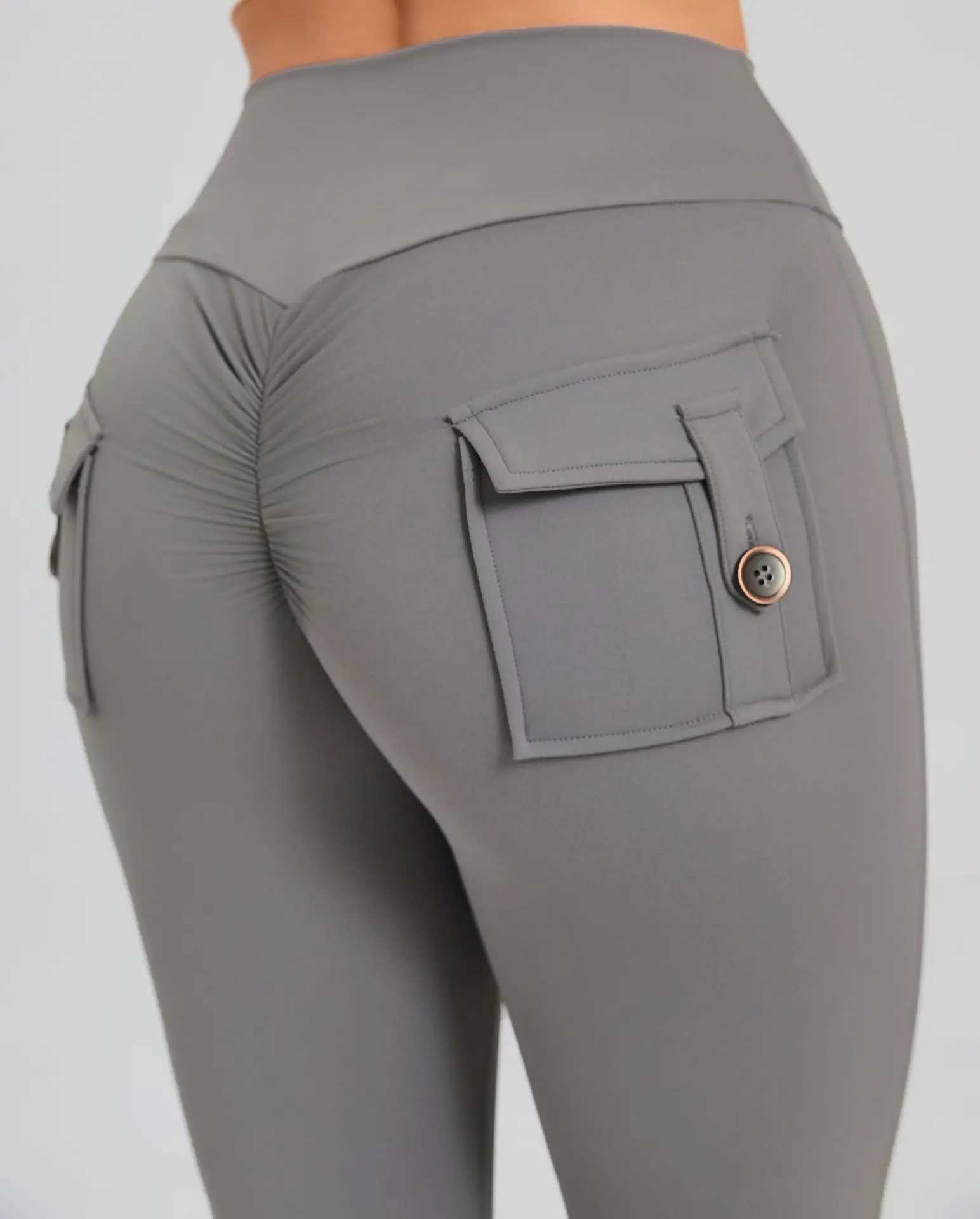 Yoga Pants Casual Sport Scrunch Legging Pants Raises Butt Women High Waist Cargo Pants with Pocket Gym Trousers Flare Leggings for Fitness M240910