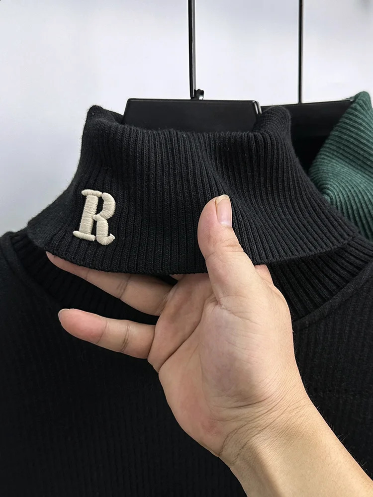 High end y mens embroidered sweater autumn and winter n business leisure high neck knitting trend turtle 240910
