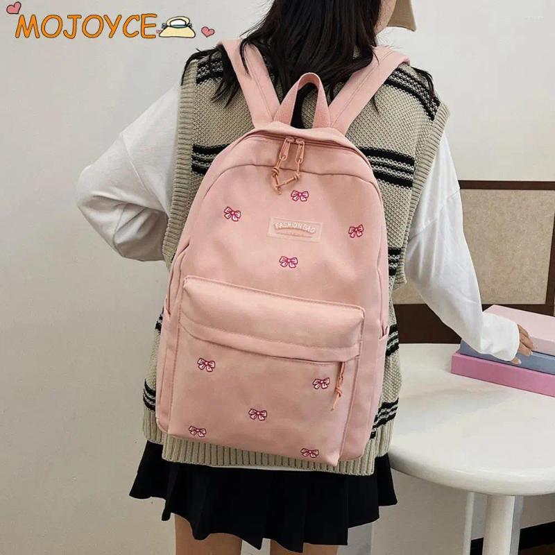 2025 NEW School Bags For Girls Canva Bow Embroidered Aesthetic Backpack Large Capacity Student Daily Bookbag Lightweight College Knapsack zhanyishengl