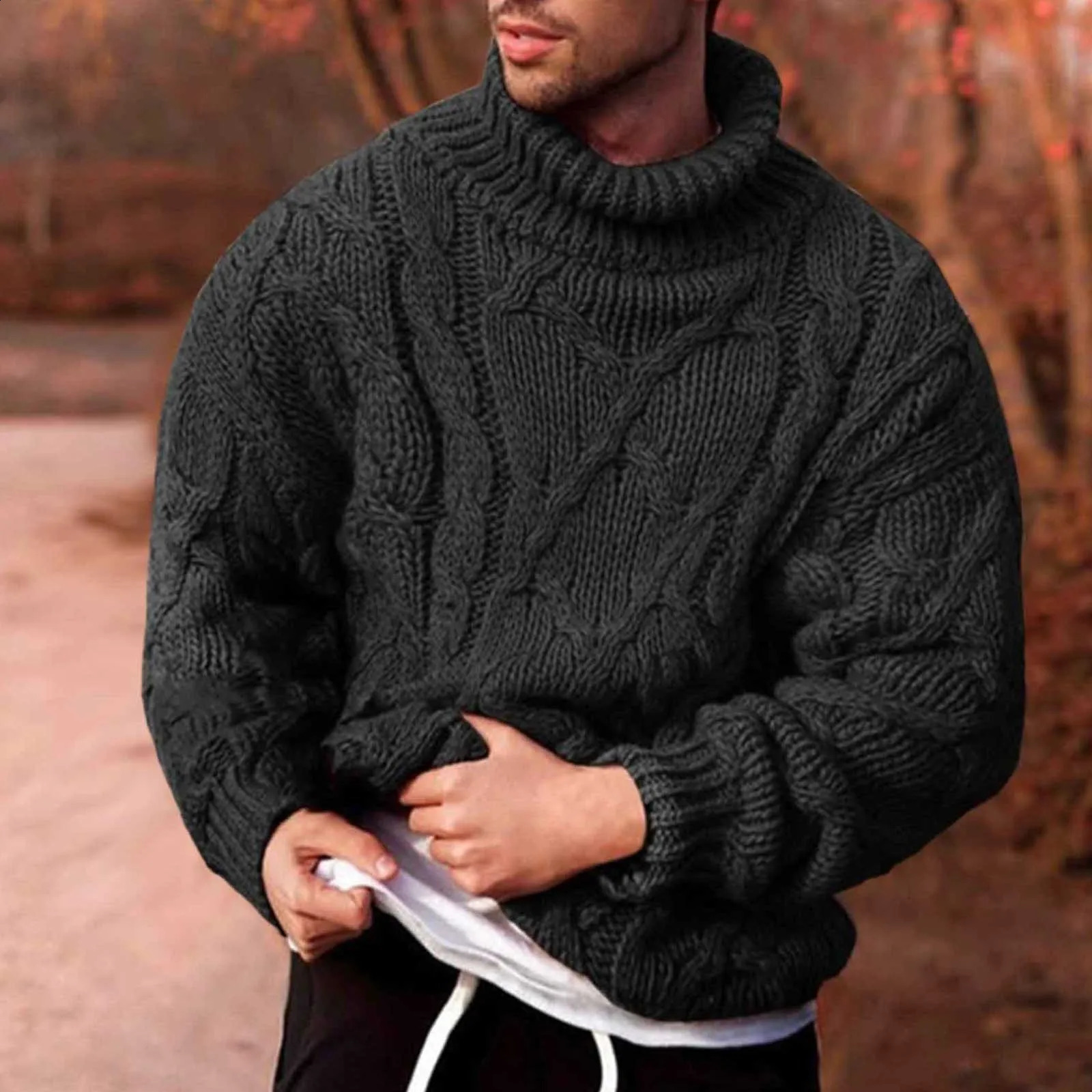 Mens autumn and winter simple ultra-thin sweater with solid color pattern ultra-thin long sleeved turtle neck sweater lining mens wool long jacket 240